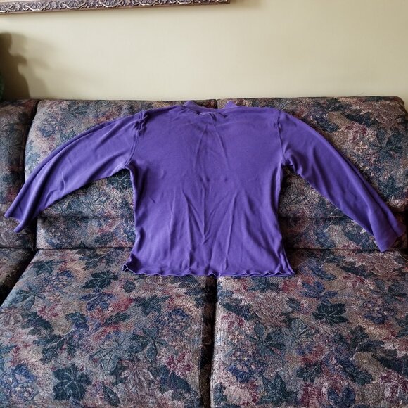 Purple, cotton, mock neck top, sleeves, vintage 90s, Karen Scott, with holes - Picture 2 of 9